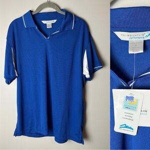 NEW Tri-Mountain Performance Polo Shirt Size Medium Blue White Short Sleeves